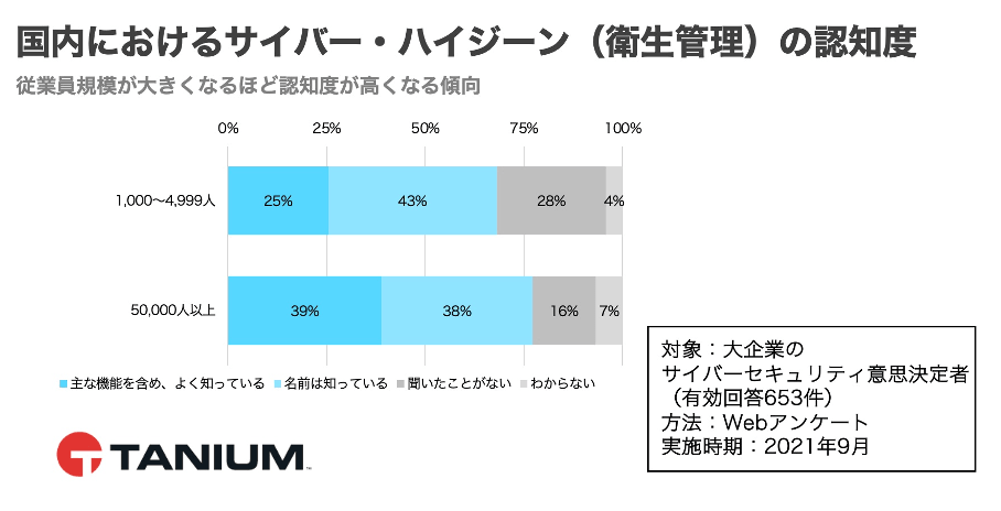 Bar chart comparing cyber hygiene awareness by company size in Japan