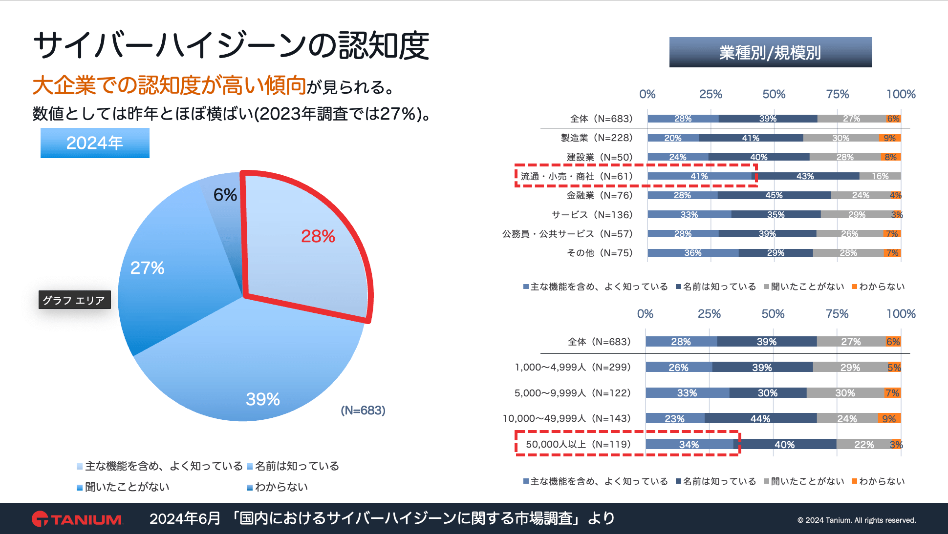 Pie chart showing cyber hygiene awareness among large Japanese companies in 2024