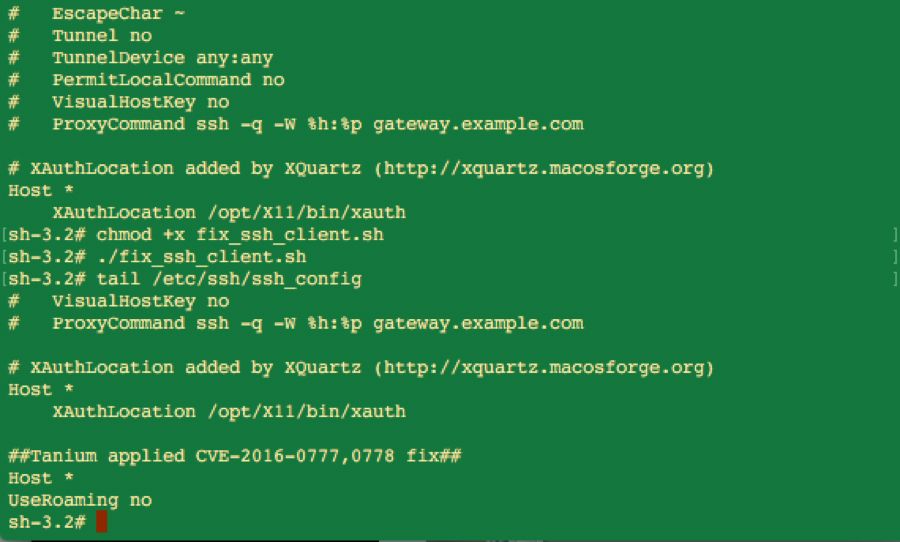 OpenSSHの脆弱性対策設定およびXAuthorizationの設定が記載されたSSH設定ファイル