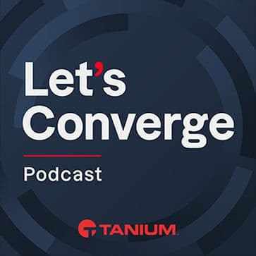 ダークブルーの背景に白でLet's Converge Podcastというタイトルが書かれ、その下にTaniumという文字が赤で表示されたロゴ。