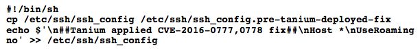 Tanium を使用して OpenSSH CVE-2016-0777 の修正を適用するためのシェルスクリプトコマンド