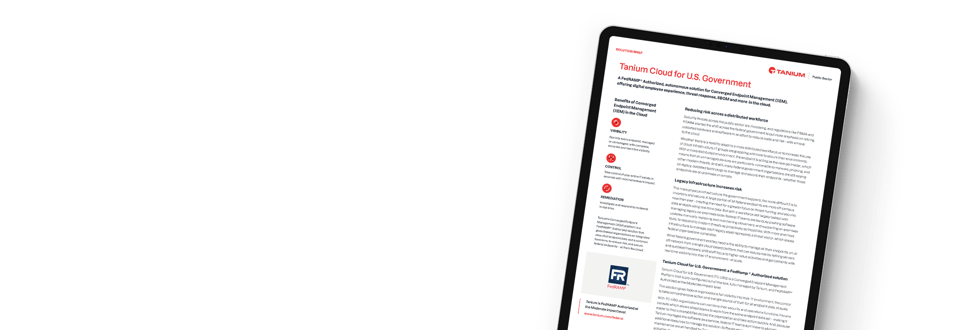 タブレットに表示された ServiceNow 向け Tanium Live UI データシート