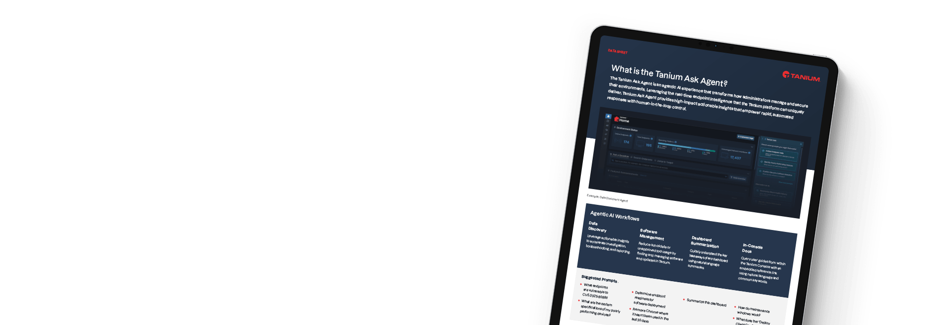 タブレットに表示されたTanium Ask Agentデータシート