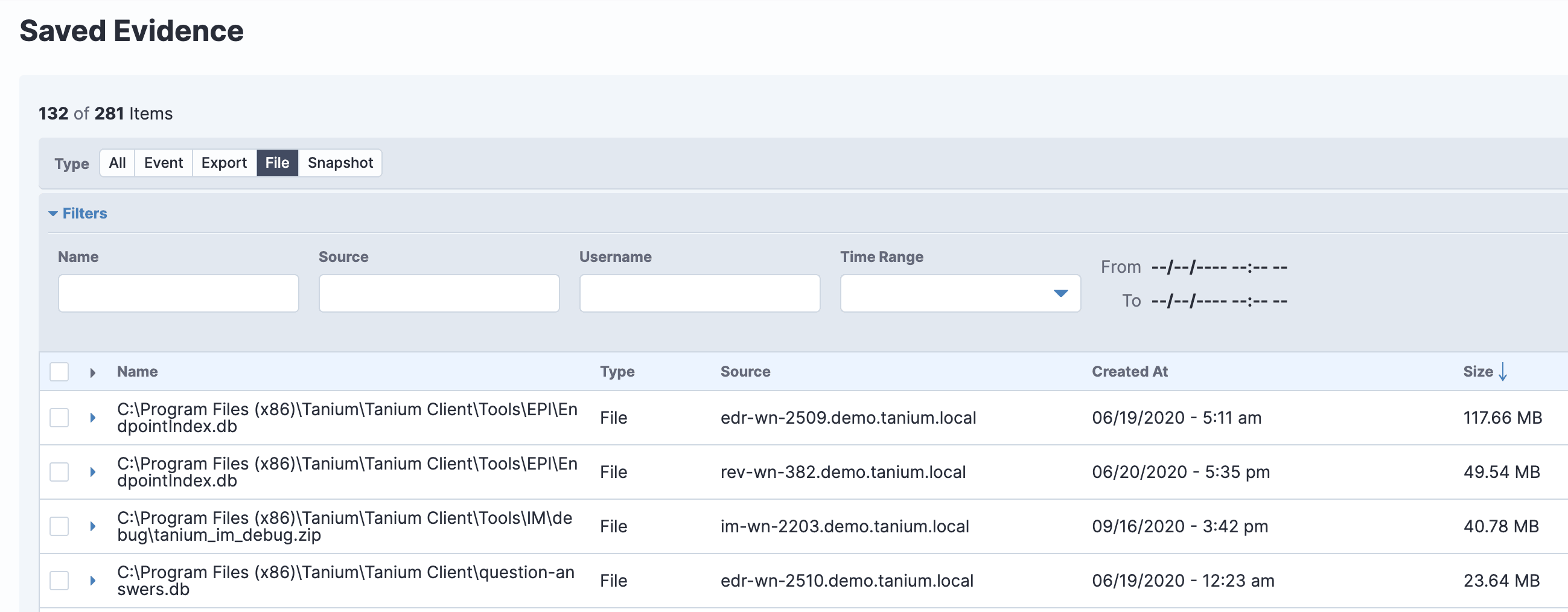 Tanium Threat Responseがエンドポイントからフォレンジックデータを収集できる様子を示す画像です。