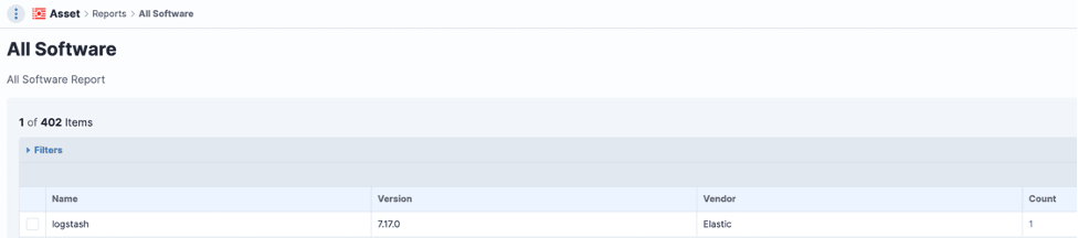 Screenshot of Tanium software asset report interface