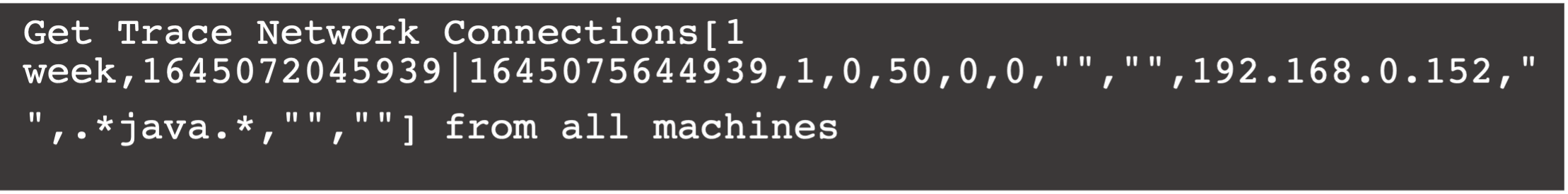 Screenshot of GROQ query for network connection tracing