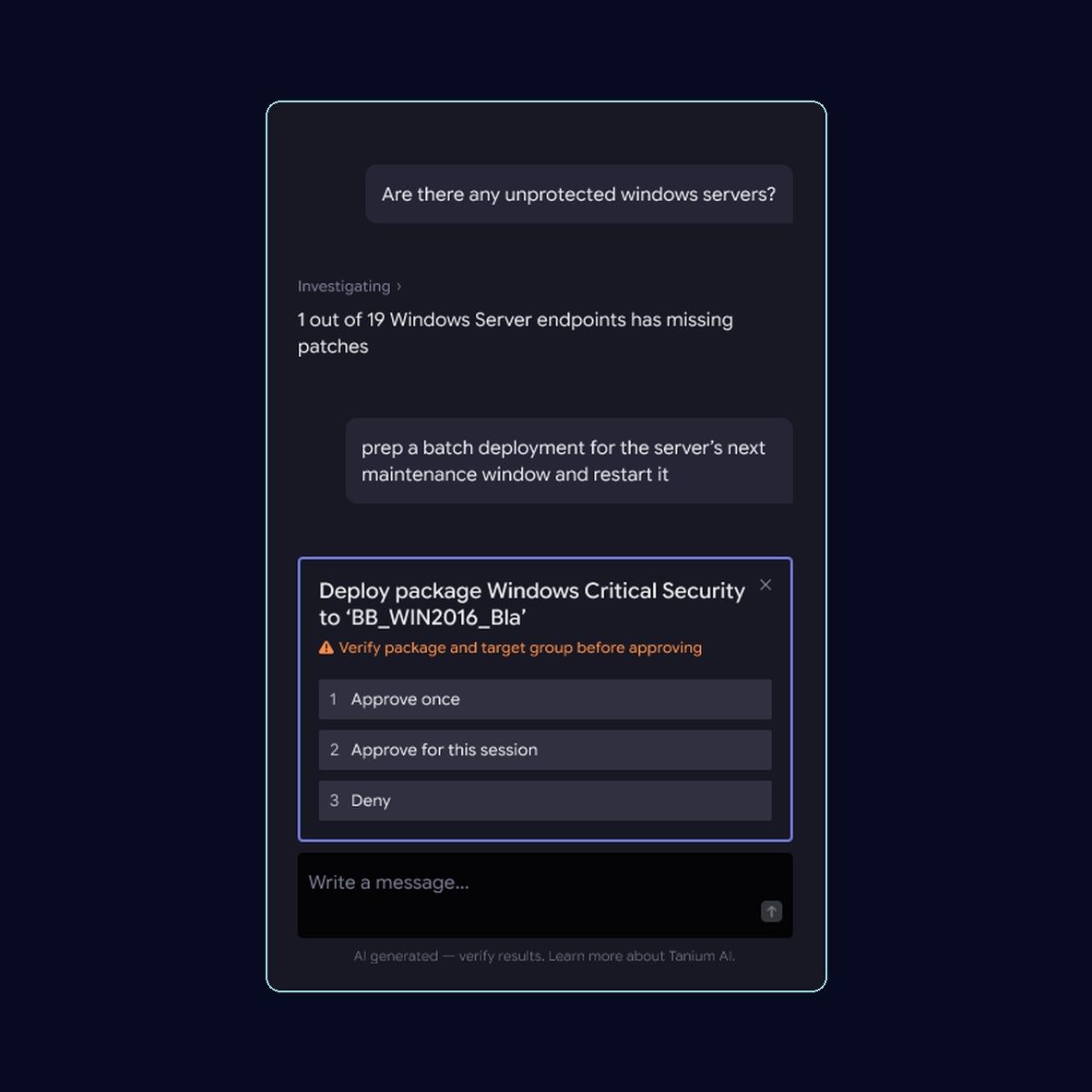 Tanium Atlas — エンドポイントに対する管理対象、承認ゲーティングアクション