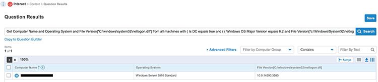 Screenshot of Windows domain controller question results interface
