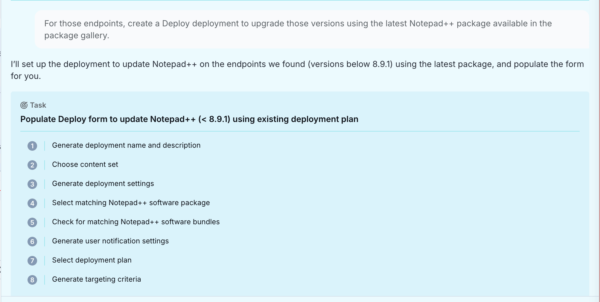 Notepad++ がインストールされているエンドポイントを表示した Tanium Ask のスクリーンショット