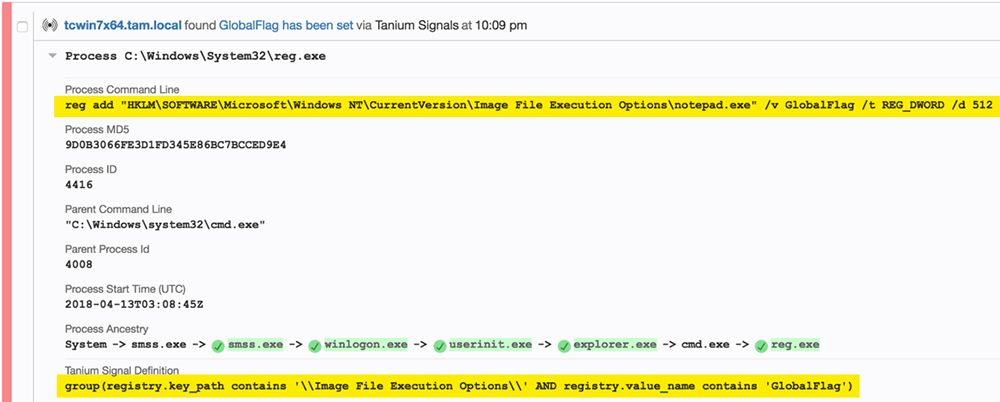 Tanium Traceが、永続化のためのレジストリ・ハイブの統合手法を示しています