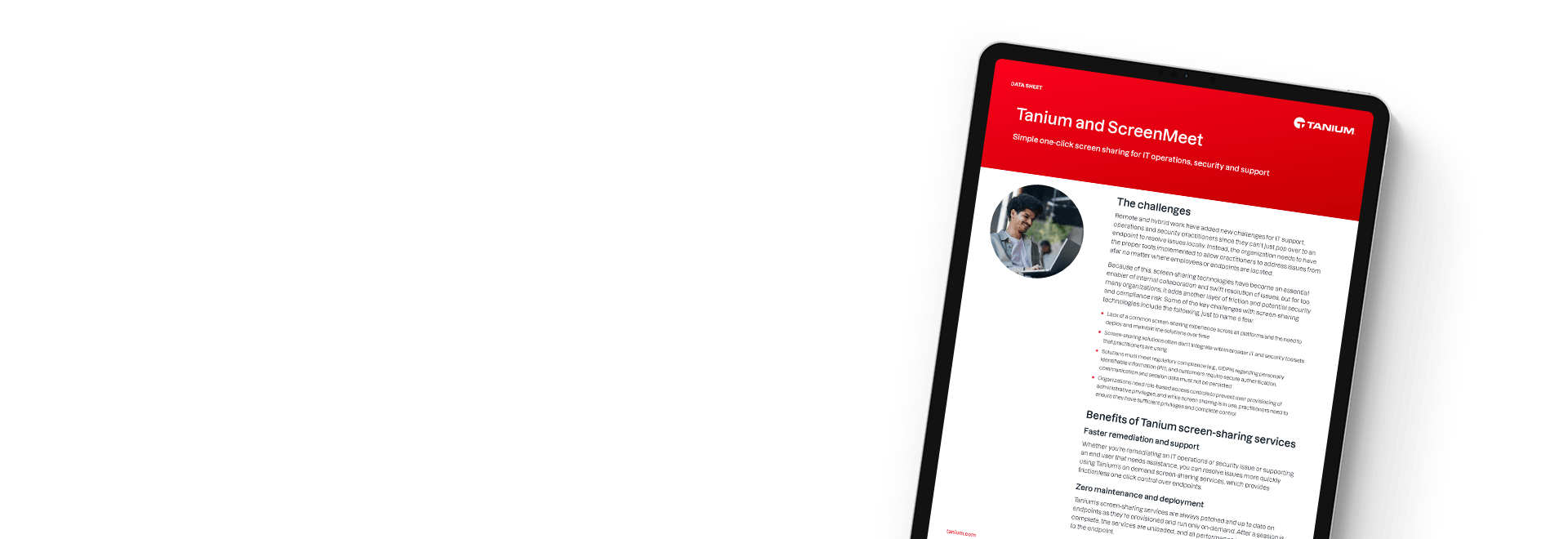 TaniumとScreenMeetの統合データシートを示すタブレット