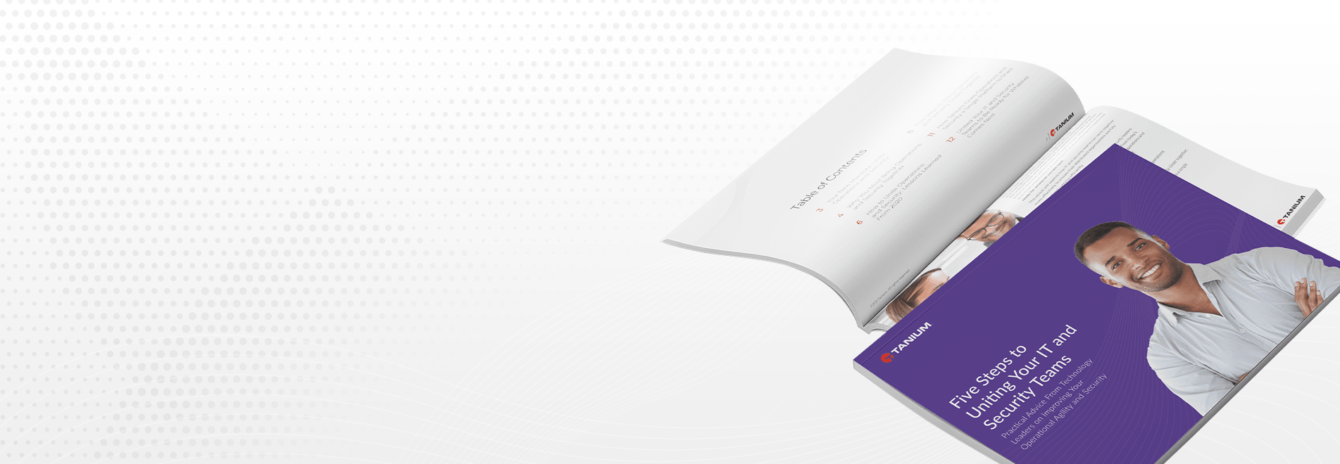 Tablet displaying Five steps to uniting your IT and security teams eBook