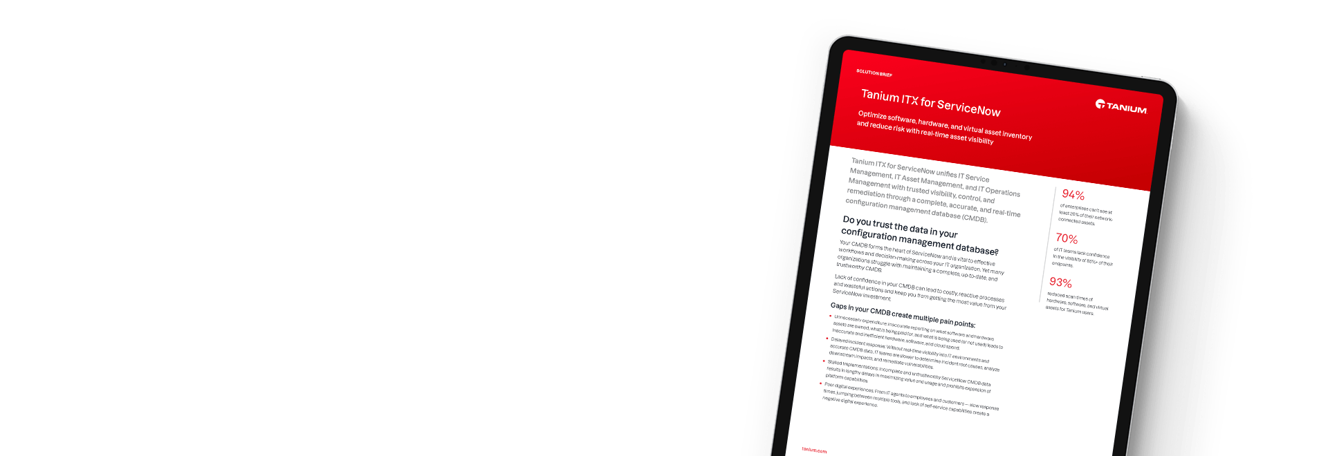 統合概要を含むServiceNow向けTanium ITXソリューション概要が表示されたタブレット