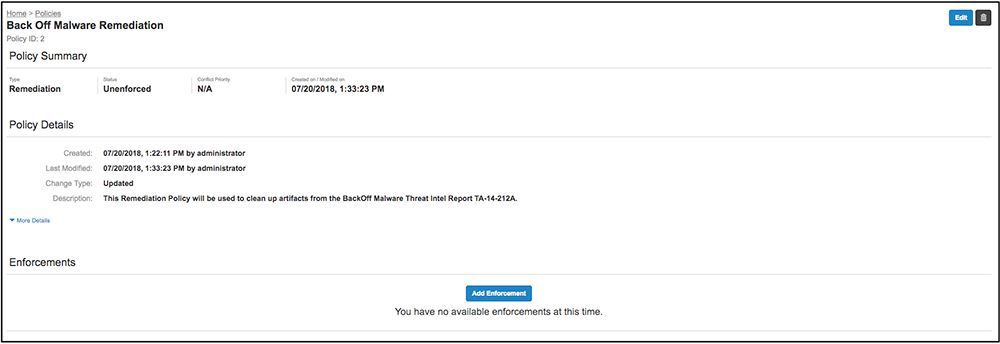 マルウェア対策ポリシーに関するTanium Protectのポリシー概要ページで、展開状況と詳細が表示されます