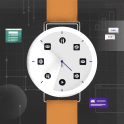 セキュリティ監視機能を備えたスマートウォッチのアイコンイラスト