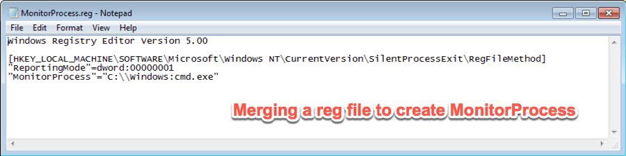 Windows レジストリ エディタで、レジストリマージファイルの作成プロセスが表示されています